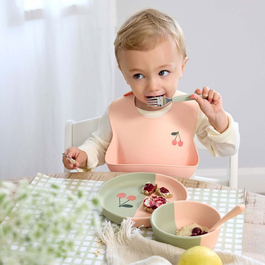 Bavoir en Silicone Happy Fruits Cerise - Lässig